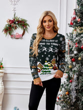 Crewneck Casual Embroidered Knit Sweater �Winter Snow Scene